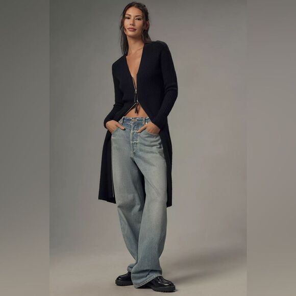 Anthropologie Pilcro Faux Leather Trim Duster, Size Medium - Picture 3 of 5